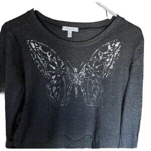 M Delias gray butterfly crop sweater made in Mexico cotton/polyester/spandex